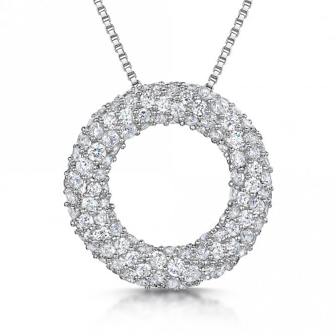 Silver and Cubic Zirconia Circle Pendant & Chain by Jools