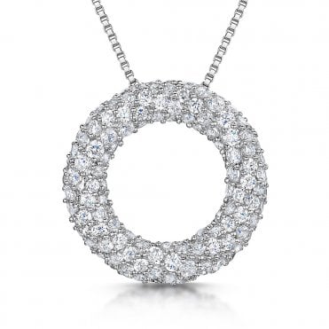 Silver and Cubic Zirconia Circle Pendant & Chain by Jools