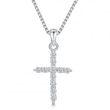 Silver and Cubic Zirconia Cross and Chain from Jools