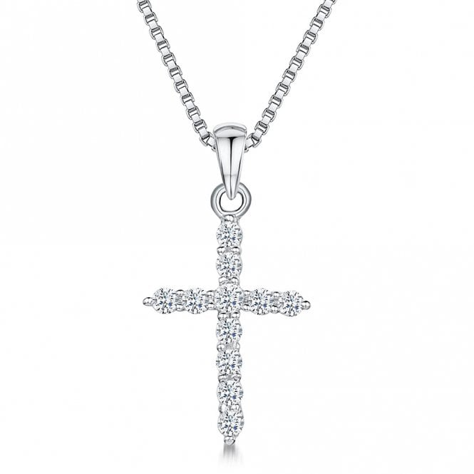 Silver and cubic zirconia cross and chain