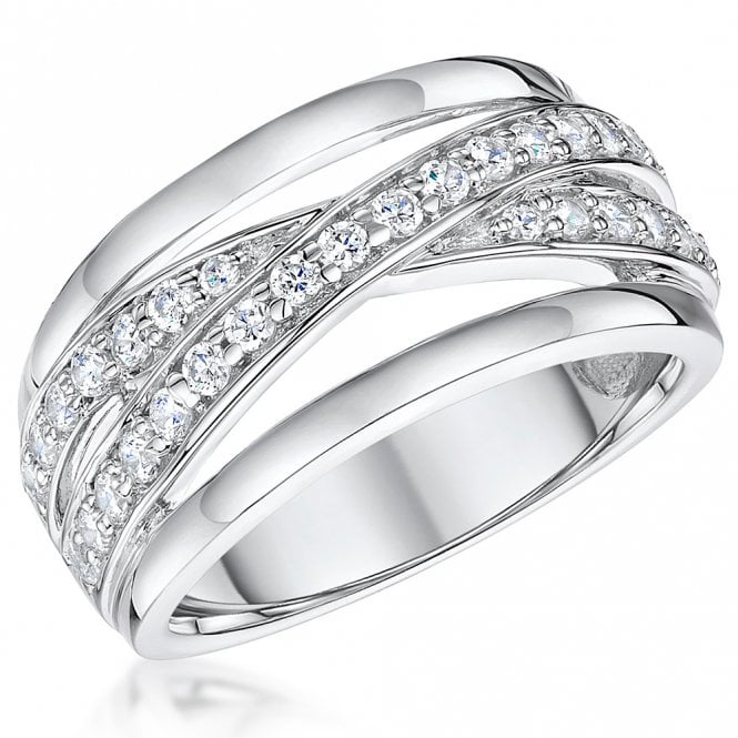 Silver and Cubic Zirconia Cross Over Ring by Jools