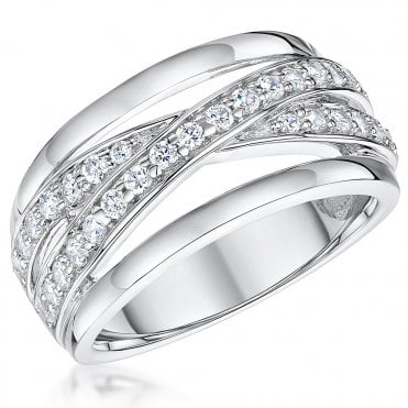 Silver and Cubic Zirconia Cross Over Ring by Jools