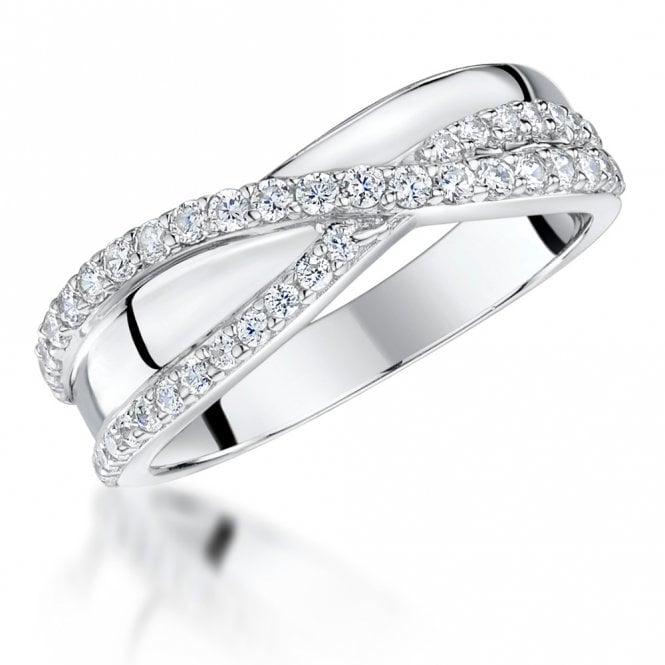 Silver and Cubic Zirconia Cross Over Ring by Jools