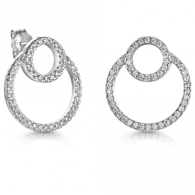 Silver and cubic zirconia double circle earrings by Jools