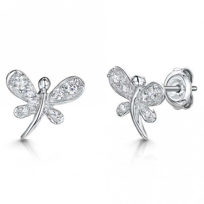 Silver and Cubic Zirconia Dragonfly Earrings by Jools