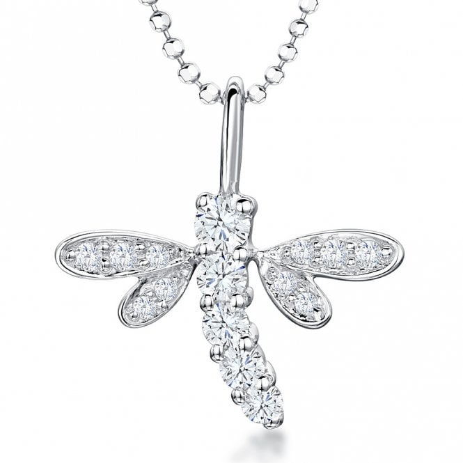 Silver and Cubic Zirconia Dragonfly Pendant and Chain by Jools