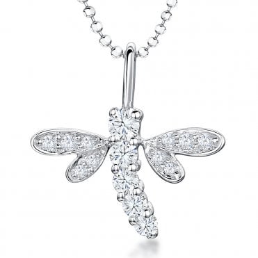 Silver and Cubic Zirconia Dragonfly Pendant and Chain by Jools