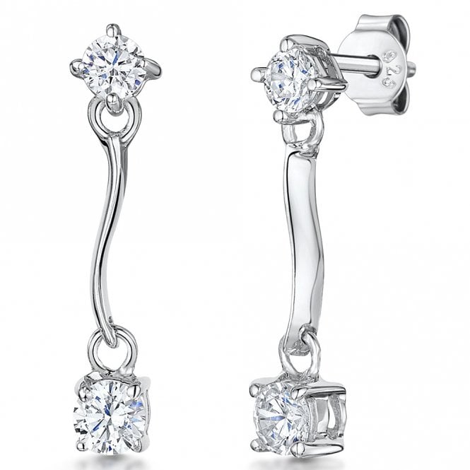 Silver and Cubic Zirconia Drop Earrings by Jools