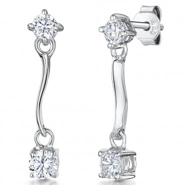 Silver and Cubic Zirconia Drop Earrings by Jools