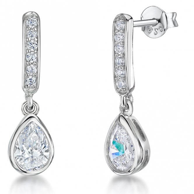 Silver and Cubic Zirconia Drop Earrings by Jools