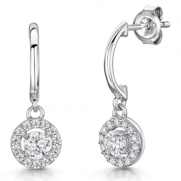 Silver and Cubic Zirconia Drop Earrings by Jools