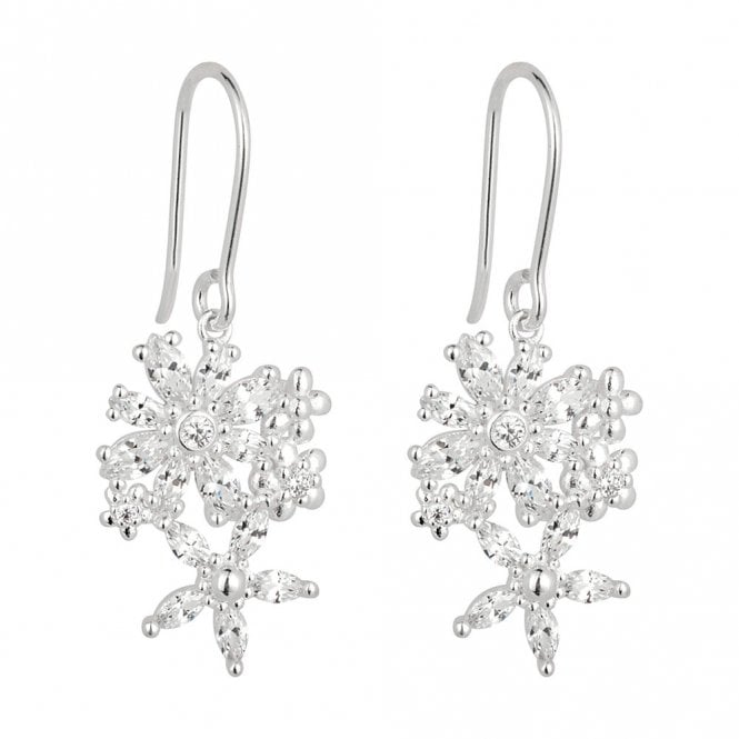 Silver and Cubic Zirconia Floral Drop Earrings
