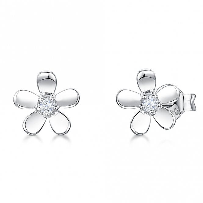 Silver and Cubic Zirconia Flower Earrings by Jools