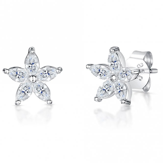 Silver and Cubic Zirconia Flower Earrings by Jools