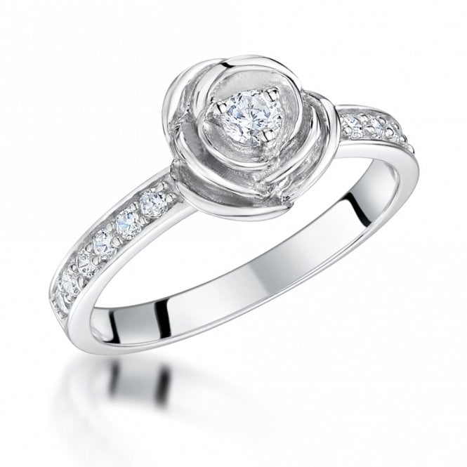 Silver and Cubic Zirconia Flower Ring by Jools