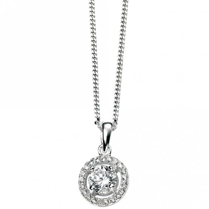 Silver and cubic zirconia halo pendant and chain