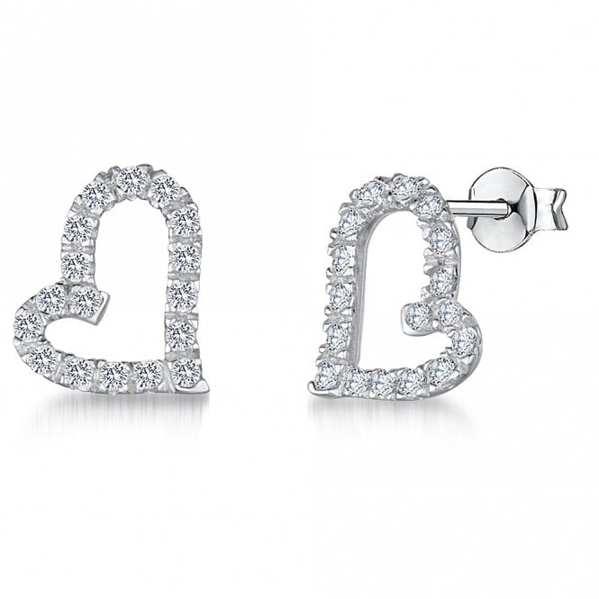 Silver and Cubic Zirconia Heart Studs Earrings by Jools