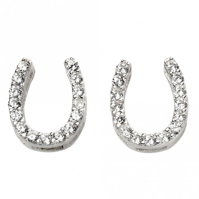 Silver and cubic zirconia horse shoe earrings