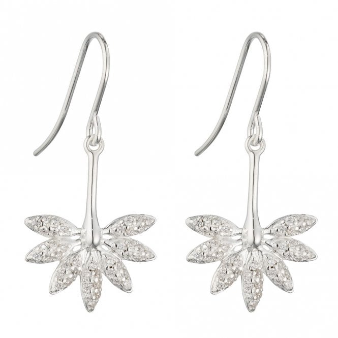 Silver and Cubic Zirconia Horsetail fossil Drop Earrings