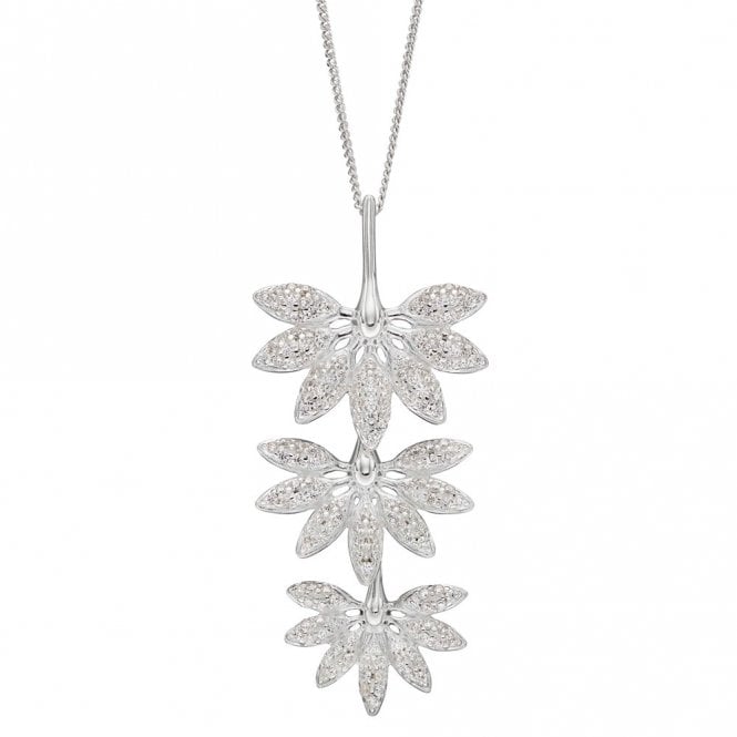 Silver and Cubic Zirconia Horsetail Fossil Pendant and Chain