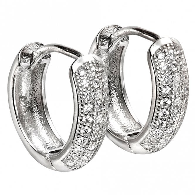 Silver and cubic zirconia huggie earrings
