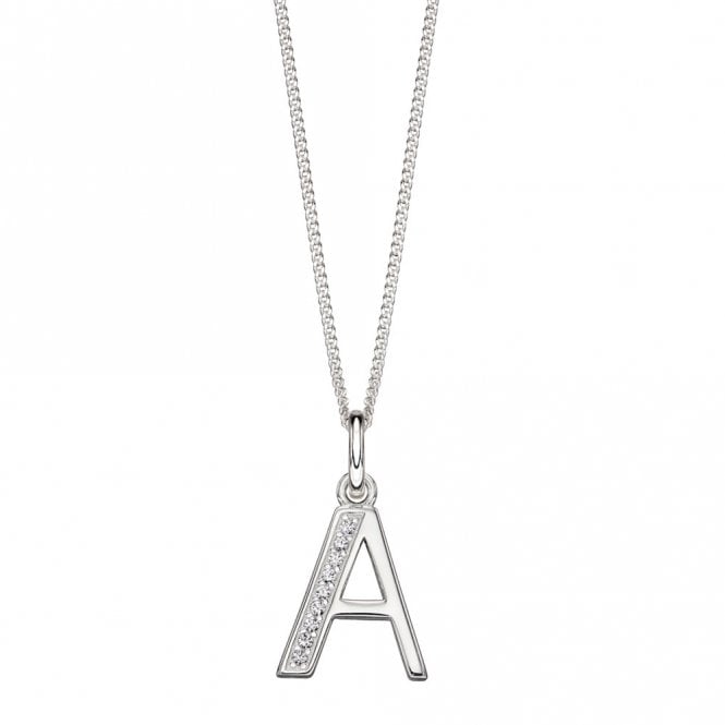 Silver and Cubic Zirconia Initial A Pendant and Chain