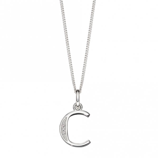 Silver and Cubic Zirconia Initial C Pendant and Chain