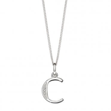 Silver and Cubic Zirconia Initial C Pendant and Chain