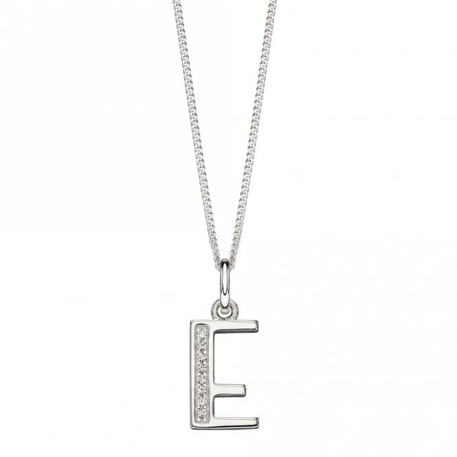 Silver and Cubic Zirconia Initial E Pendant and Chain
