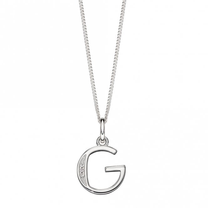 Silver and Cubic Zirconia Initial G Pendant and Chain