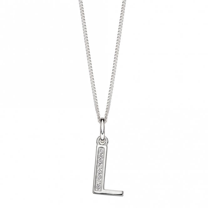 Silver and Cubic Zirconia Initial L Pendant and Chain
