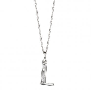 Silver and Cubic Zirconia Initial L Pendant and Chain