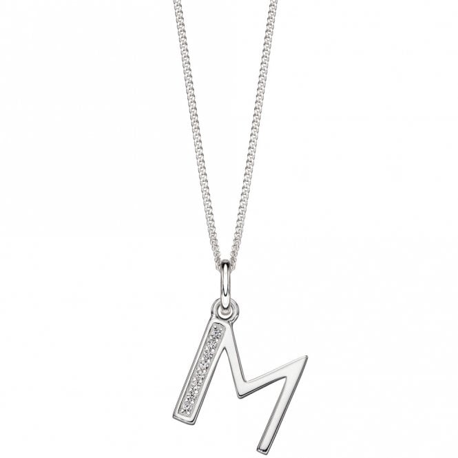 Silver and Cubic Zirconia Initial M Pendant and Chain
