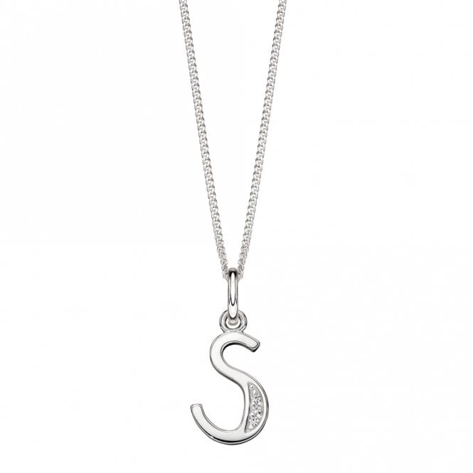 Silver and Cubic Zirconia Initial S Pendant and Chain