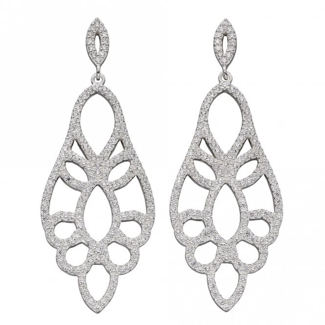 Silver and Cubic Zirconia Lace Effect Drop Earrings