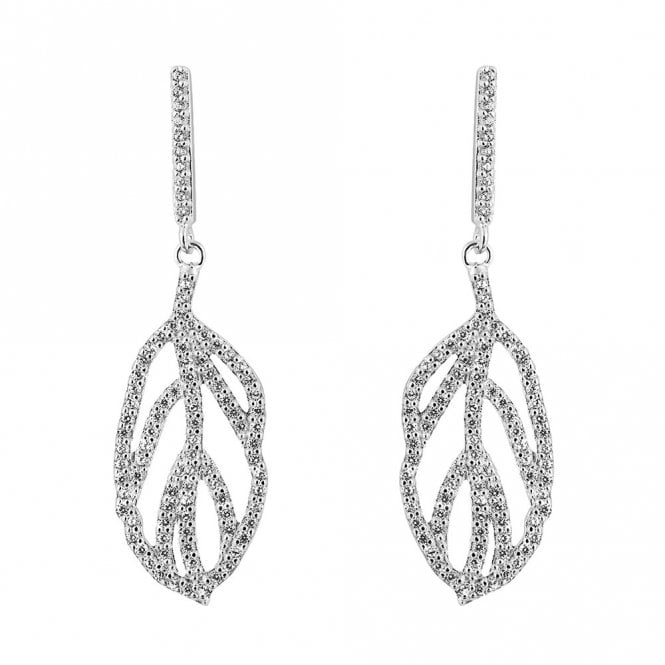 Silver and Cubic Zirconia Leaf Drop Earrings