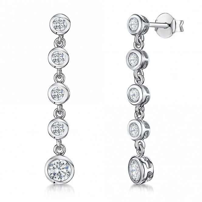 Silver and cubic zirconia long drop earrings by Jenny Brown