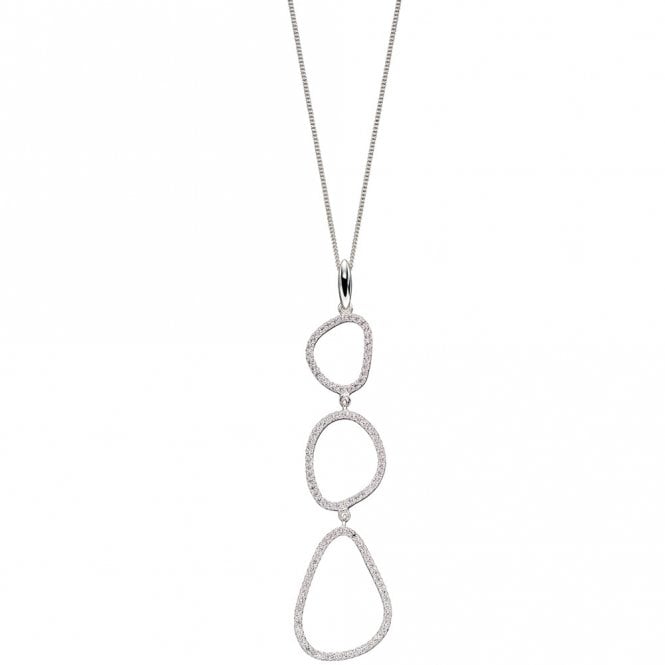 Silver and cubic zirconia long drop pendant and chain