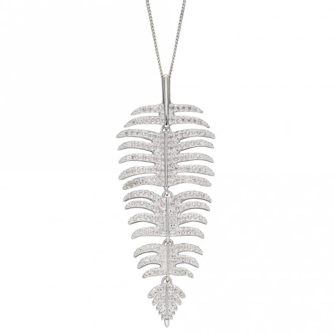 Silver and Cubic Zirconia Palm Leaf Pendant and Chain