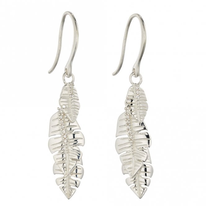 Silver and Cubic Zirconia Palm Leaves Drop Earrings