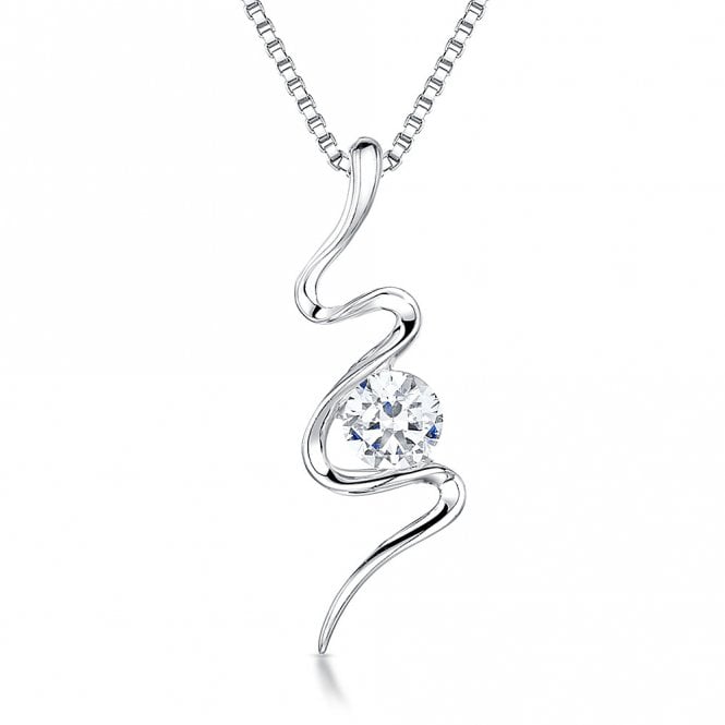 Silver and Cubic Zirconia Squiggle Pendant and Chain by Jools