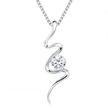Silver and Cubic Zirconia Squiggle Pendant and Chain by Jools