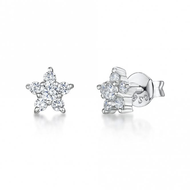 Silver and Cubic Zirconia Star Stud Earrings by Jools