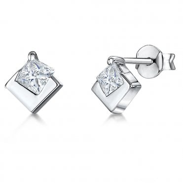 Silver and Cubic Zirconia Stud Earrings by Jools
