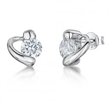 Silver and Cubic Zirconia Stud Earrings by Jools