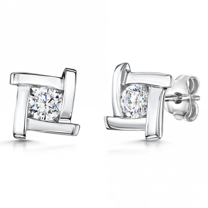Silver and Cubic Zirconia Stud Earrings by Jools