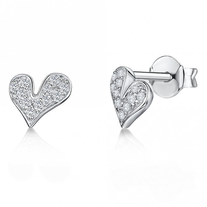 Silver and cubic zirconia stud heart earrings by Jenny Brown