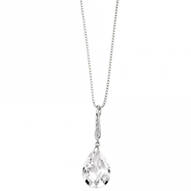 Silver and Cubic Zirconia Teardrop Pendant and Chain