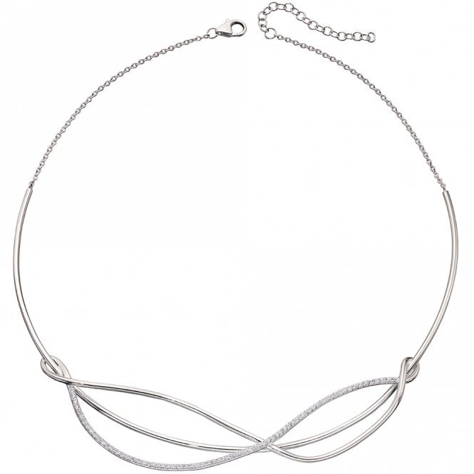Silver and cubic zirconia twist entwined necklace