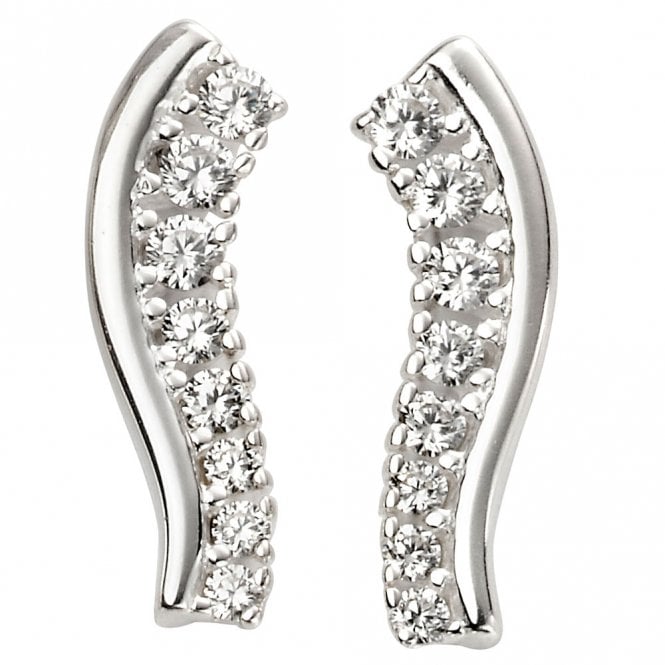 Silver and cubic zirconia wave earrings